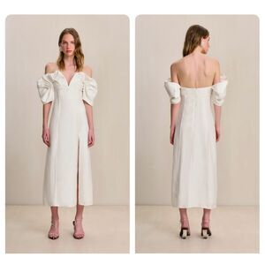 NWT Cult Gaia Off Shoulder Wool Silk Blend Puff Sleeve Muna Dress Off White Sz 2